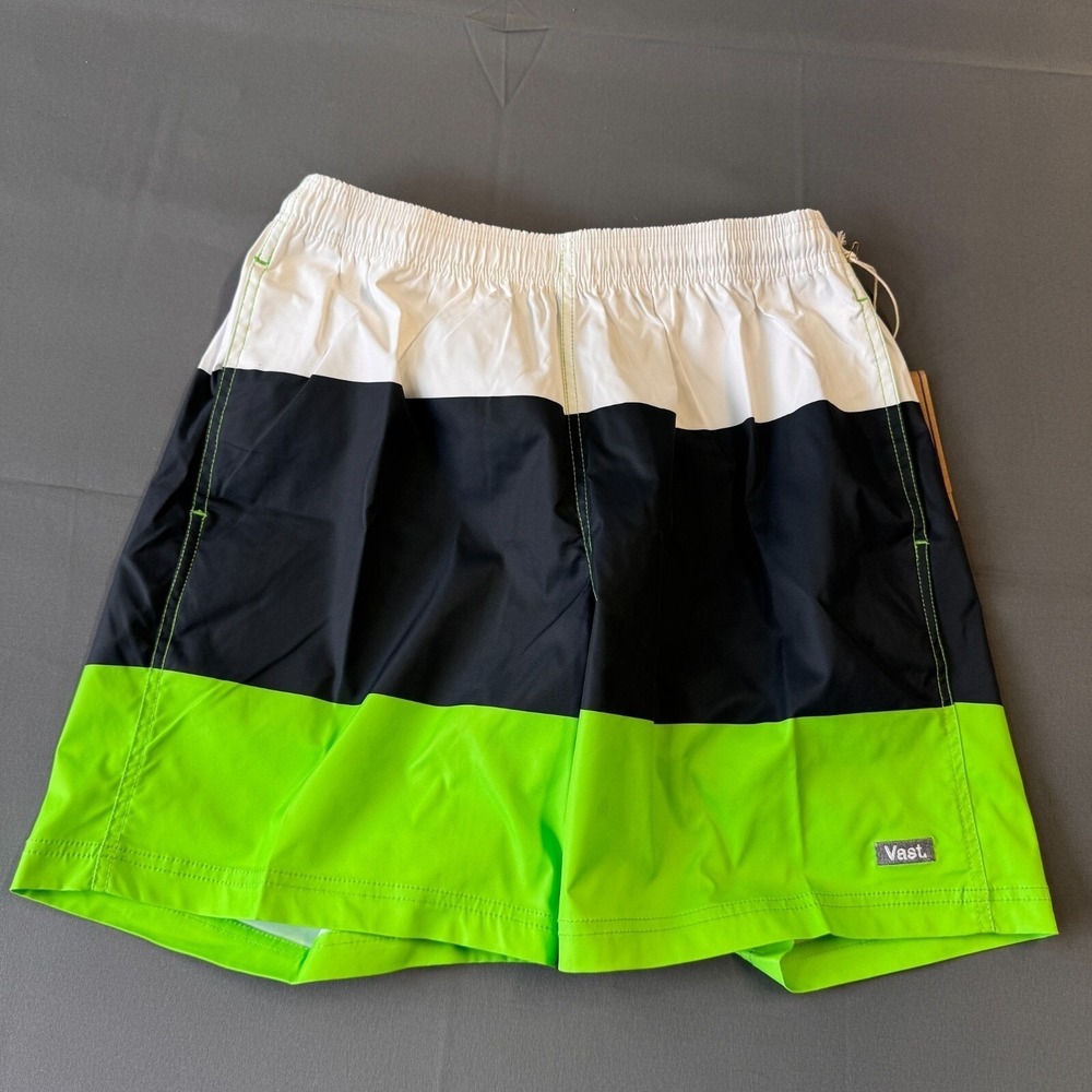 Vast Mens Board Shorts Swim Trunks‎ Small White Navy Neon Green Colorblock New